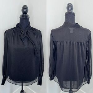 H&M Black Sheer Long Sleeve Neck Tie Blouse (Sz 6)
